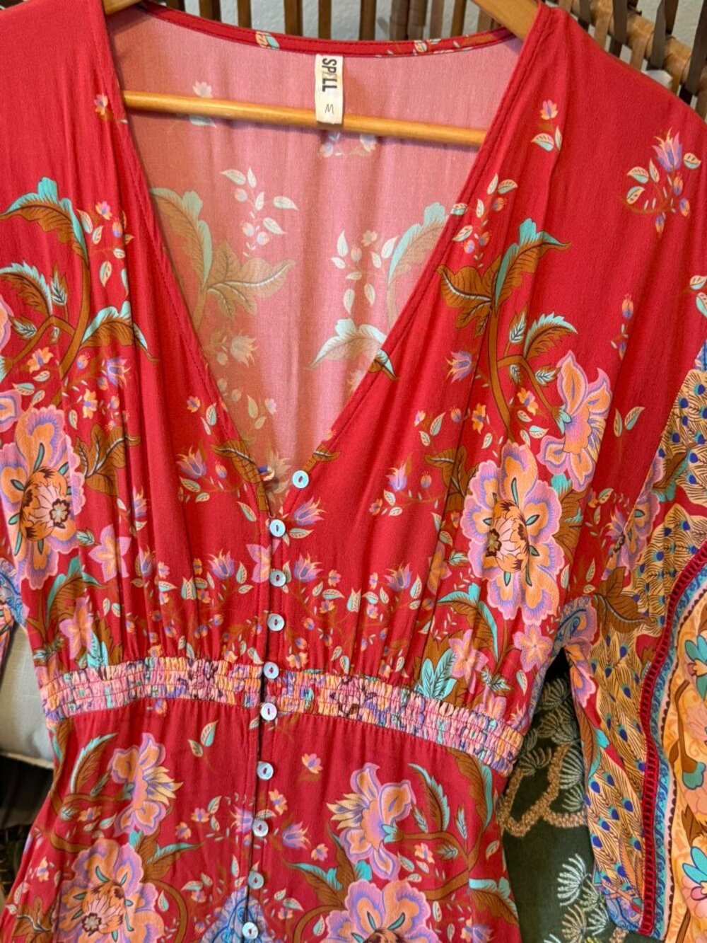 Spell Red Lotus Kimono Sleeve Maxi Gown | Red | Medium | Boho Formal Dress - Picture 5 of 15